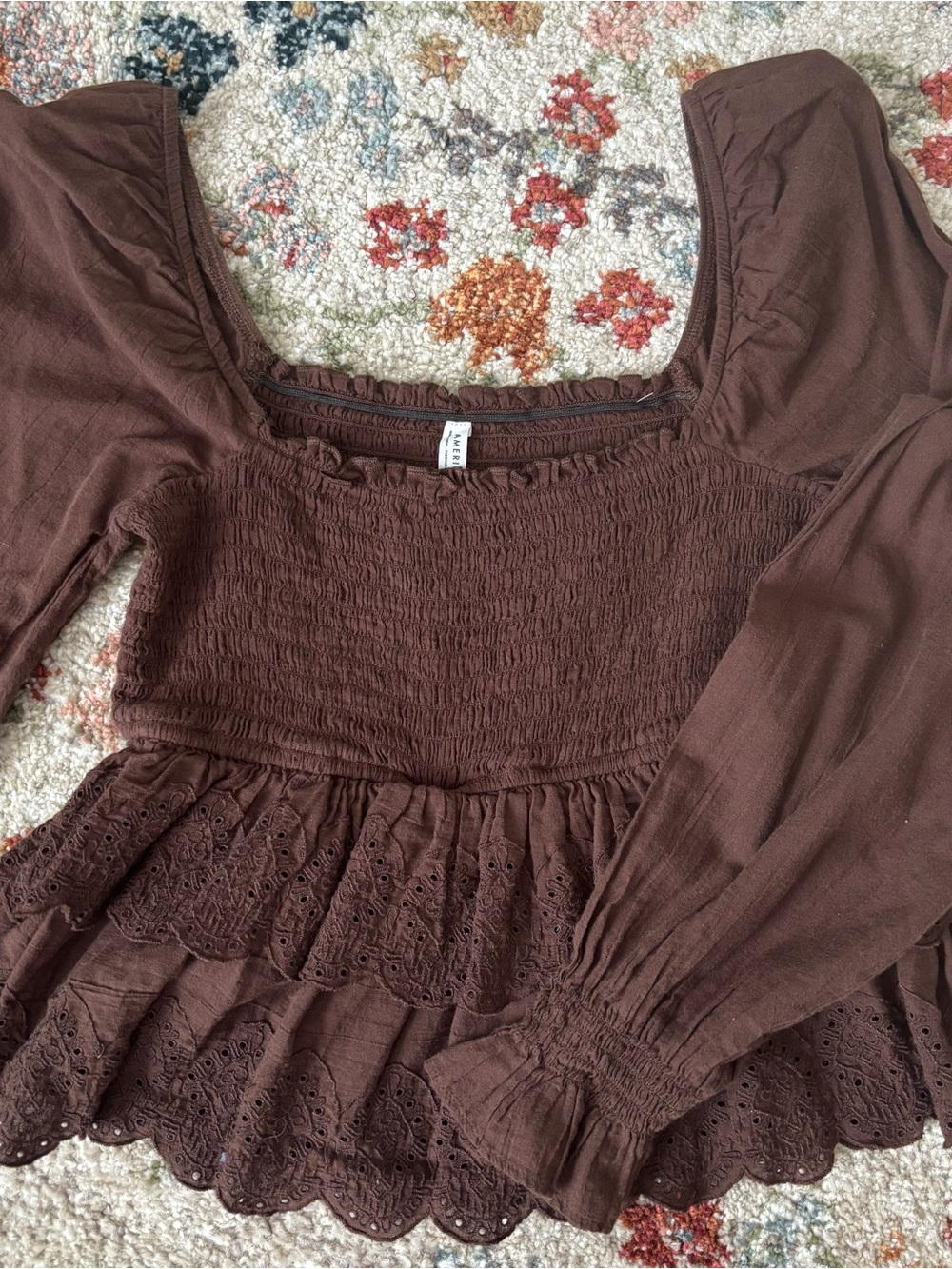 Women’s American Eagle Brown Smocked Blouse